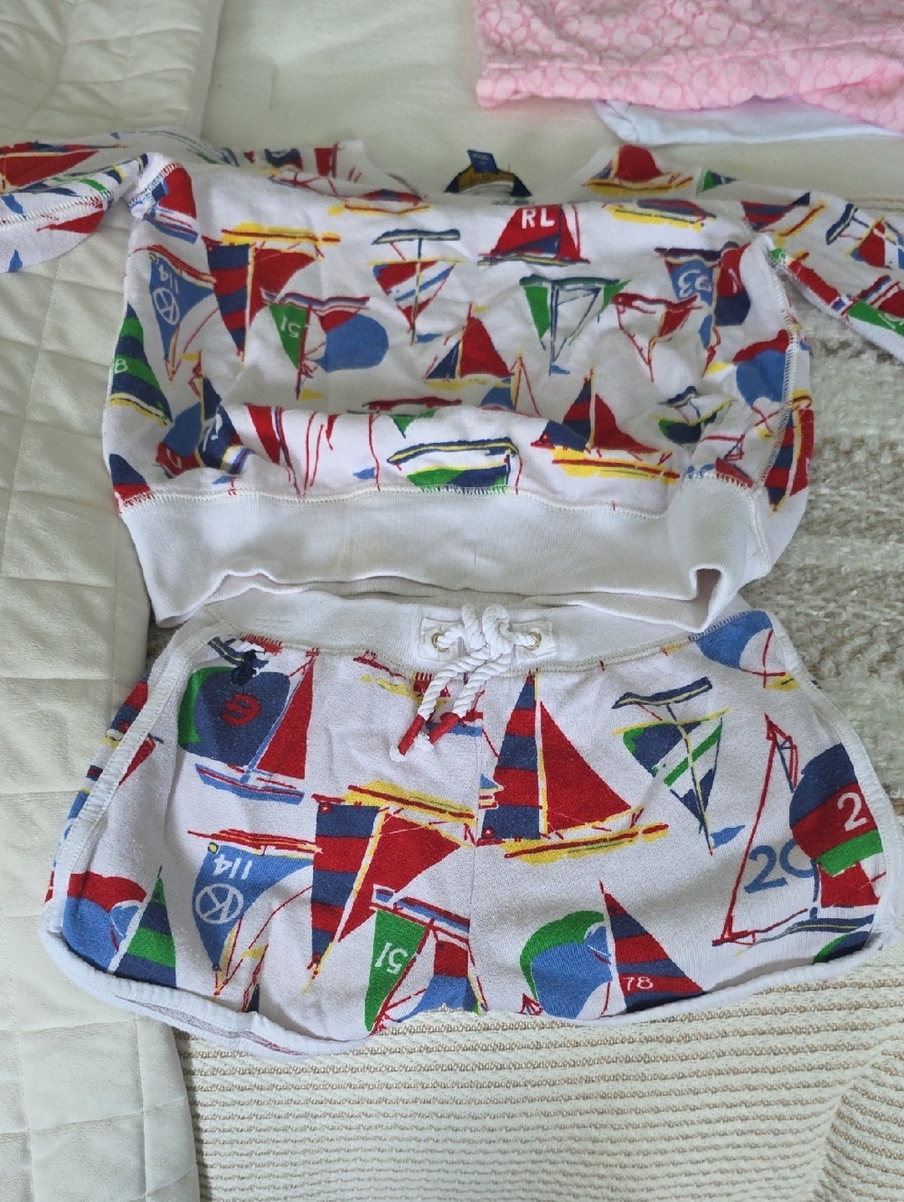 Polo by Ralph Lauren White Kids Matching Set with Red Blue Green Accents